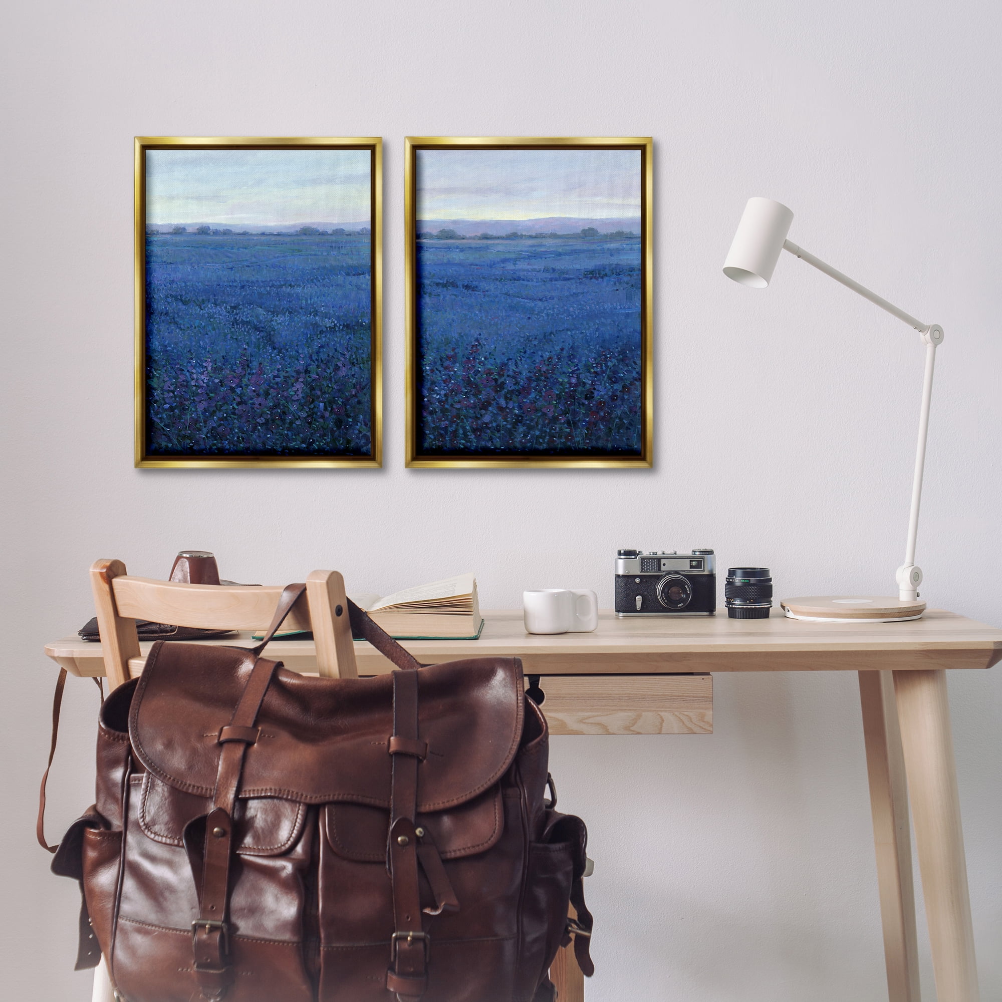Stupell Industries Flowering Field Purple Haze Landscape & Nature Painting Gold Floater Framed Canvas Art Print Wall Art, 17 x 25, Set of 2