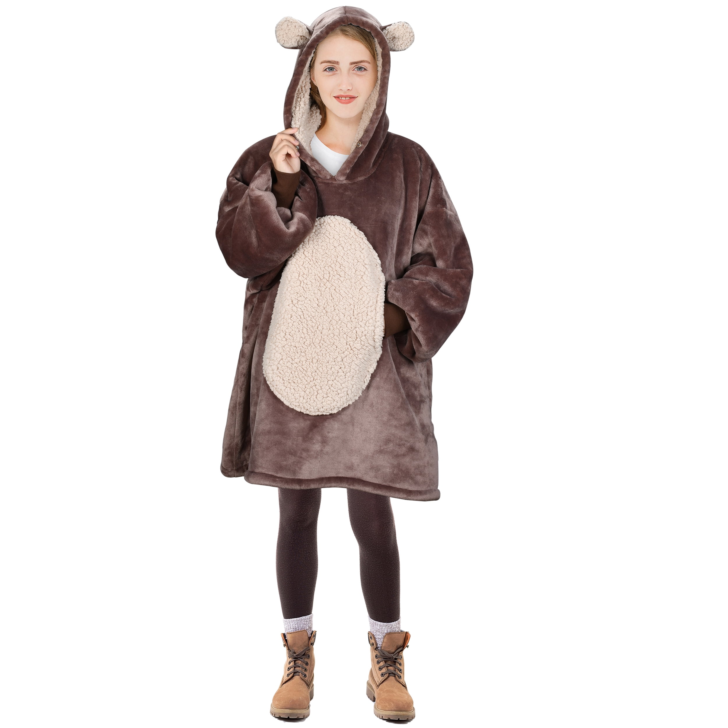 Bear Oversized Sherpa Hoodie Blanket Sweatshirt for Women