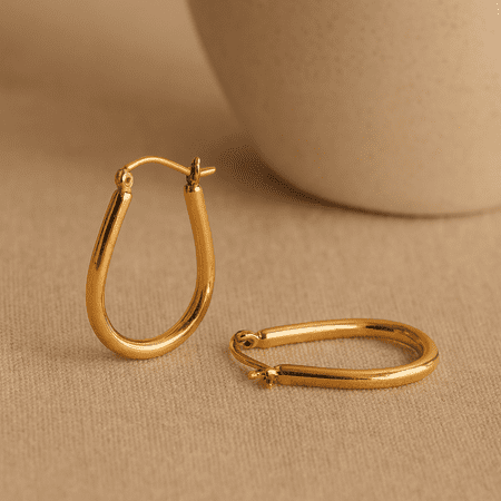 Macy Hoops Earrings for Women – 925 Sterling Silver with 18K Gold Vermeil, Lightweight Oval Hoop Earrings, 25x19mm, Hypoallergenic Jewelry, Anti-Tarnish, Classic Everyday Wear