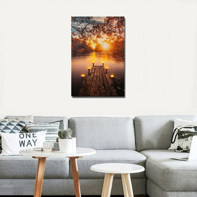 LED Light Up Canvas Pictures Wall Hanging Art Autumn Scene Picture