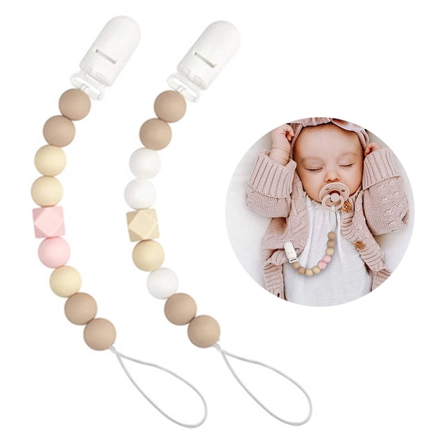 Cadena de chupete para niño y niña, mordedor de silicona, Clips para chupete, soporte para chupete, cuentas para Baby Shower, sin BPA Adepaton 221316-3