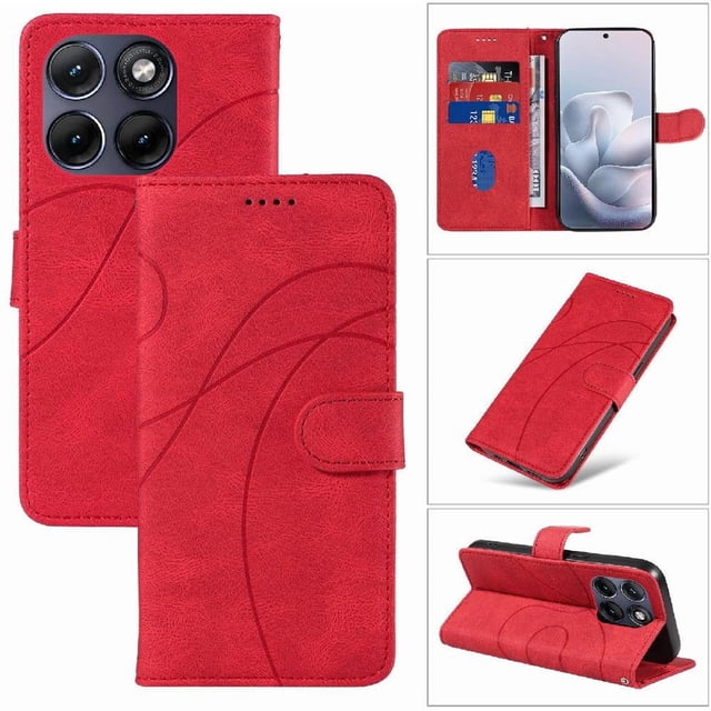 Étui Portefeuille à Rabat pour Motorola Edge 70 Fusion avec Porte-Cartes, Support et Couverture Magnétique Rouge