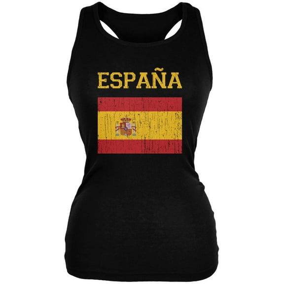World Cup Distressed Flag Espana Black Juniors Soft Tank Top - Large