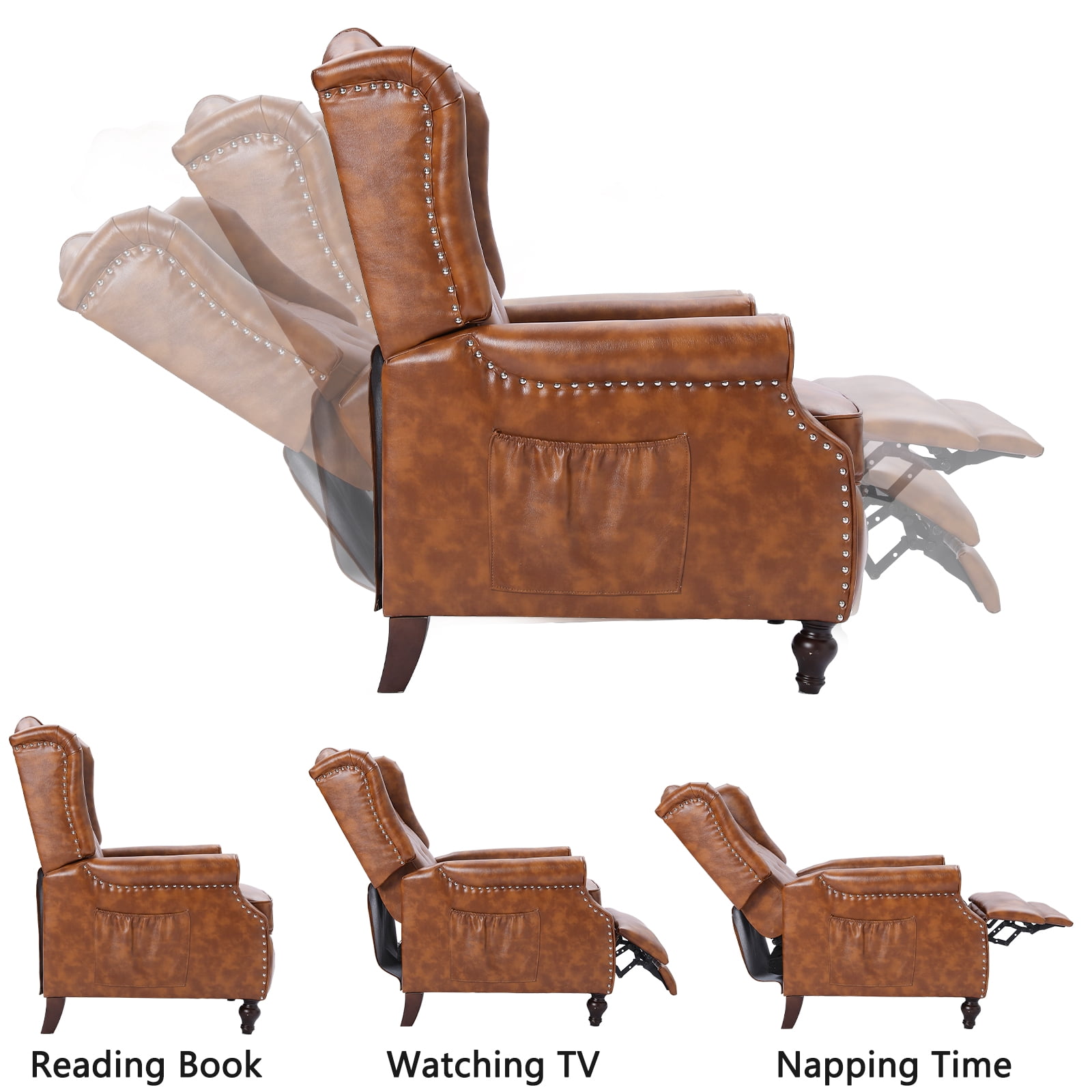 Wingback Recliner Chair, Push Back Arm Chair with Heat and Massage, PU Leather Single Sofa for Home, Living Room, Office, Bedroom