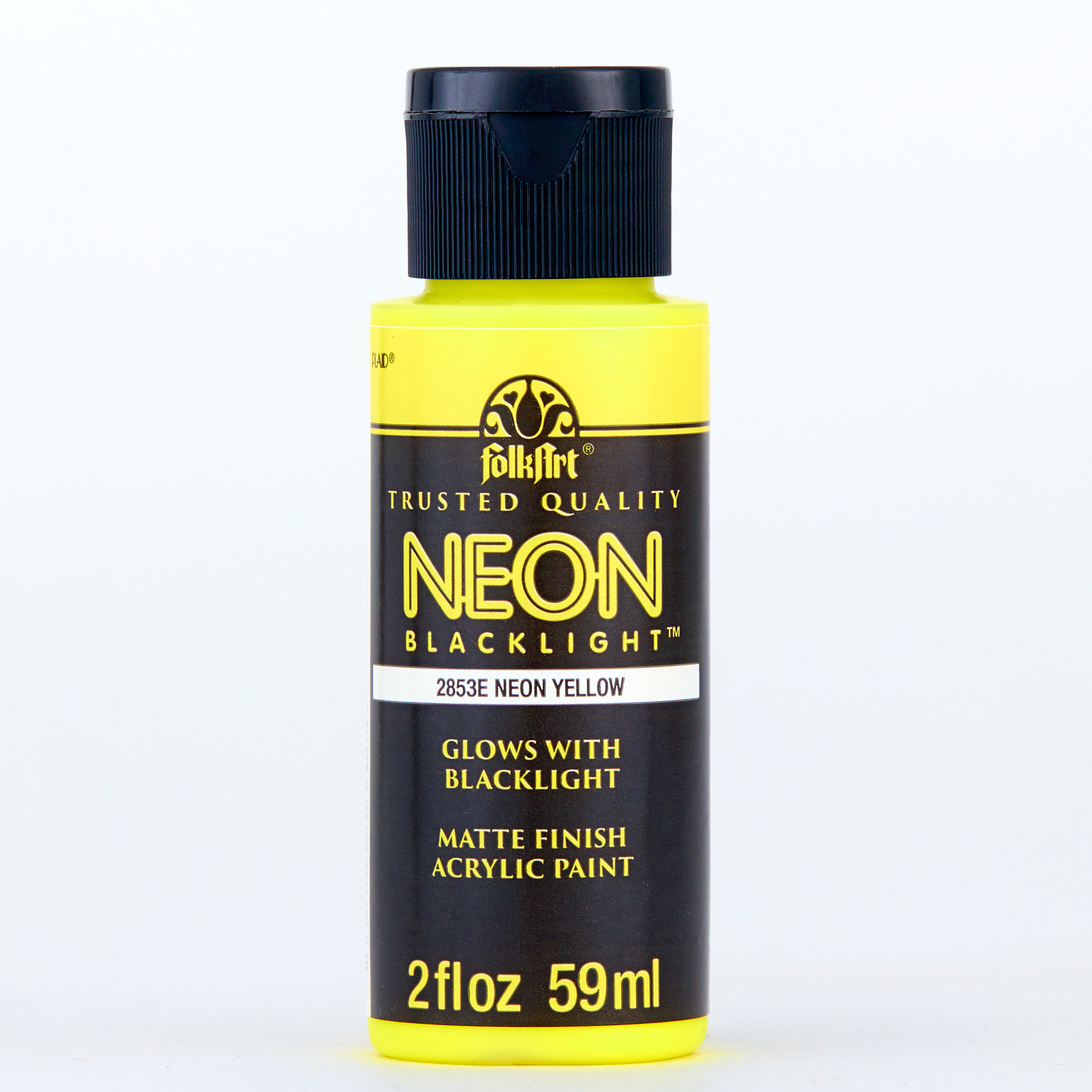 FolkArt 2853E Neon Blacklight Acrylic Craft Paint, Matte Finish, Yellow, 2 fl oz