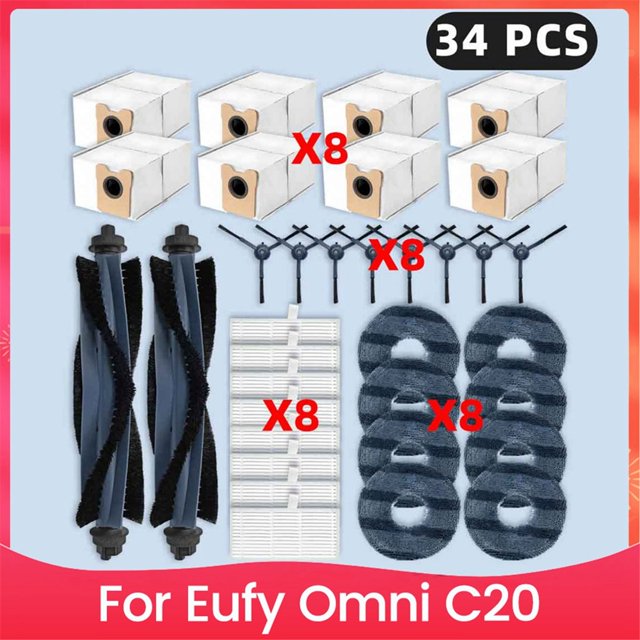 Repuestos para Aspiradora Robot para Omni C20 Cepillo Lateral Principal Filtro HEPA Paño de Fregona Bolsas para Polvo Accesorios