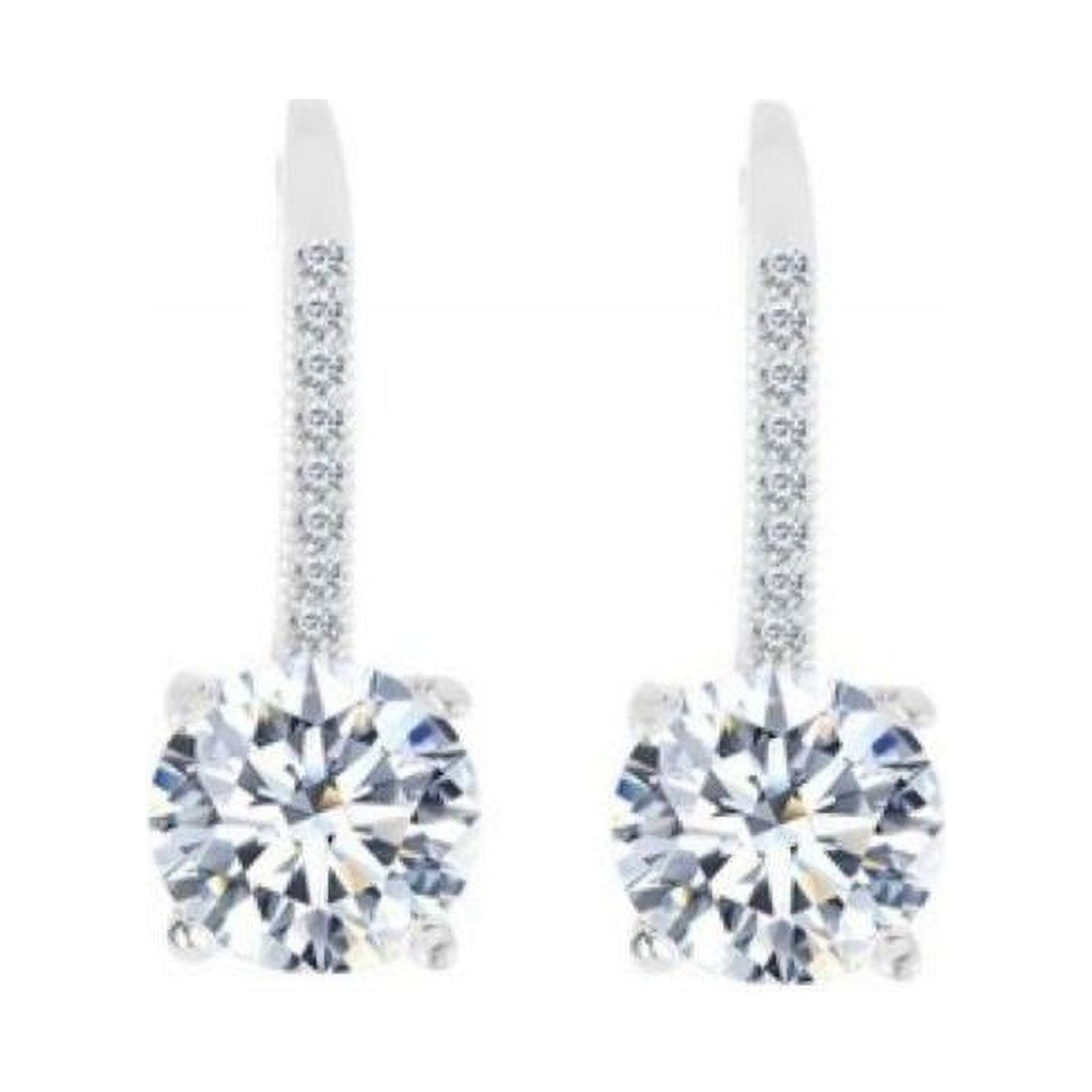 Amy and Annette 14K White Gold Plated Studded Crystal Leverback Earrings with Crystals