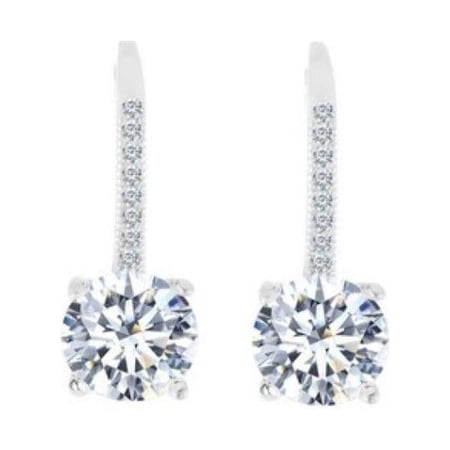 Amy and Annette 14K White Gold Plated Studded Crystal Leverback Earrings with Crystals