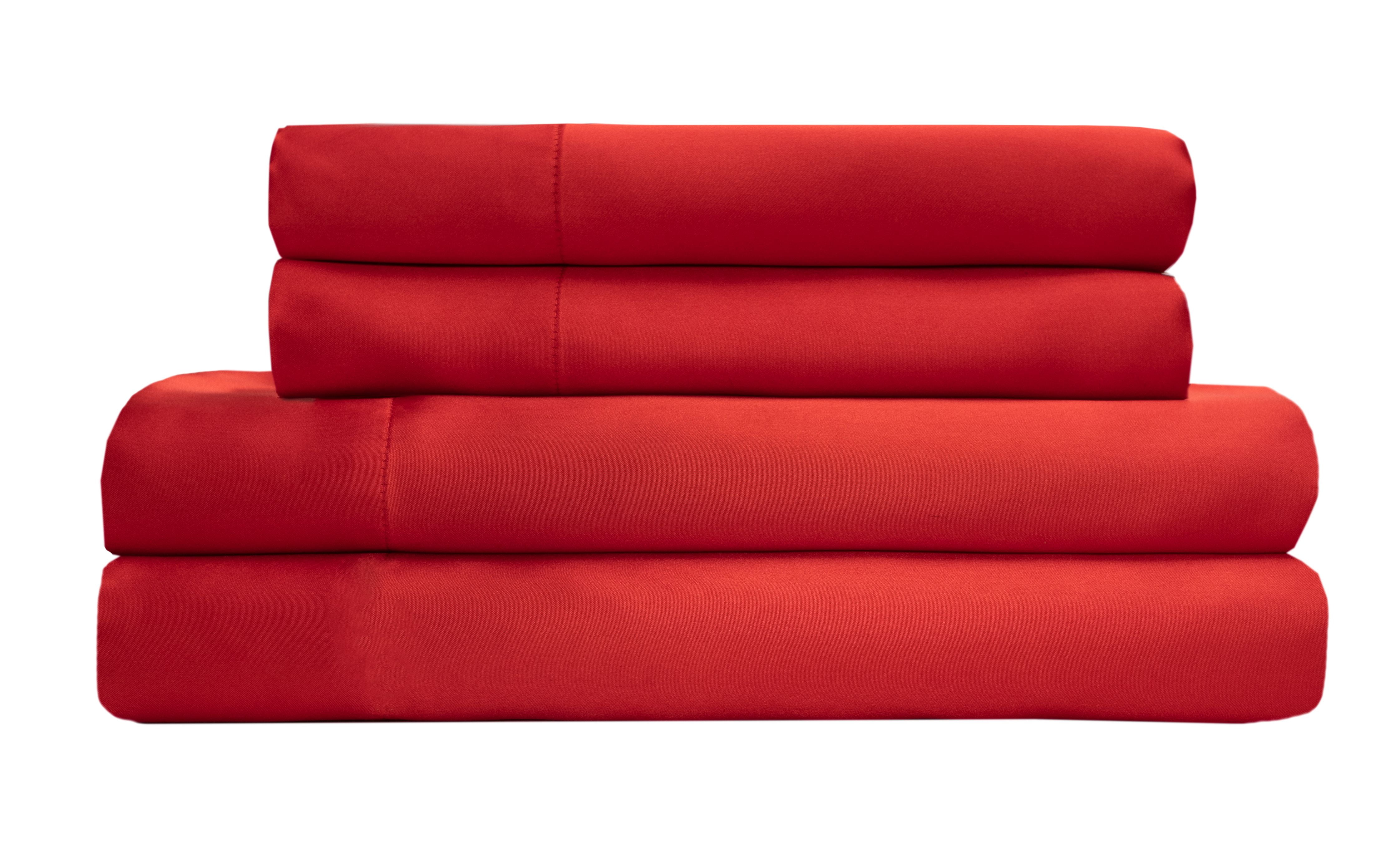 Luxury Satin 100 Percent Polyester Solid Sheet Set, Queen, Red ...