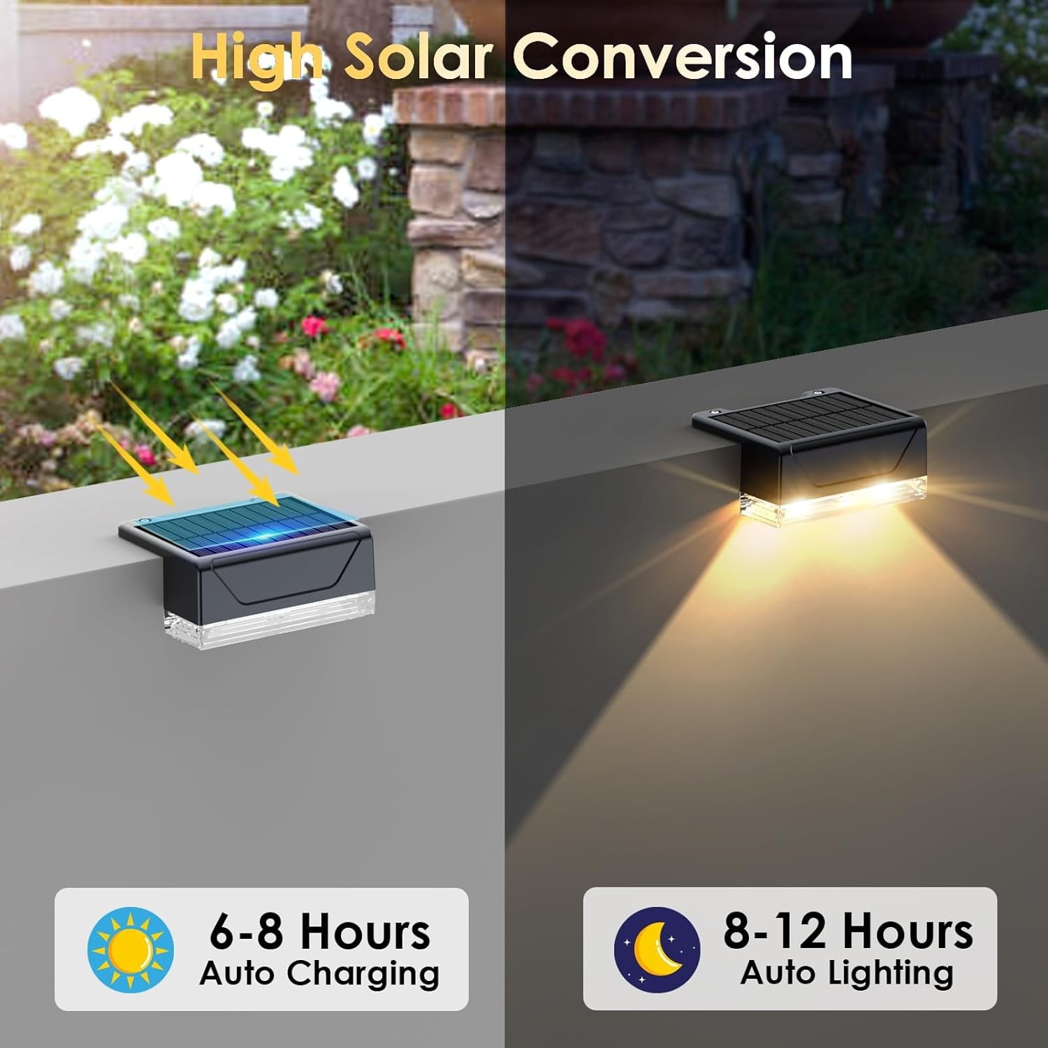 Solar Fence Lights Outdoor - 3000/4000/6000K 3 Mode, IP65 Waterproof Fence Lights Solar Powered, Dusk to Dawn Solar Light for Outside, Backyard/Step/Patio/Deck/Stair Railings and Wall