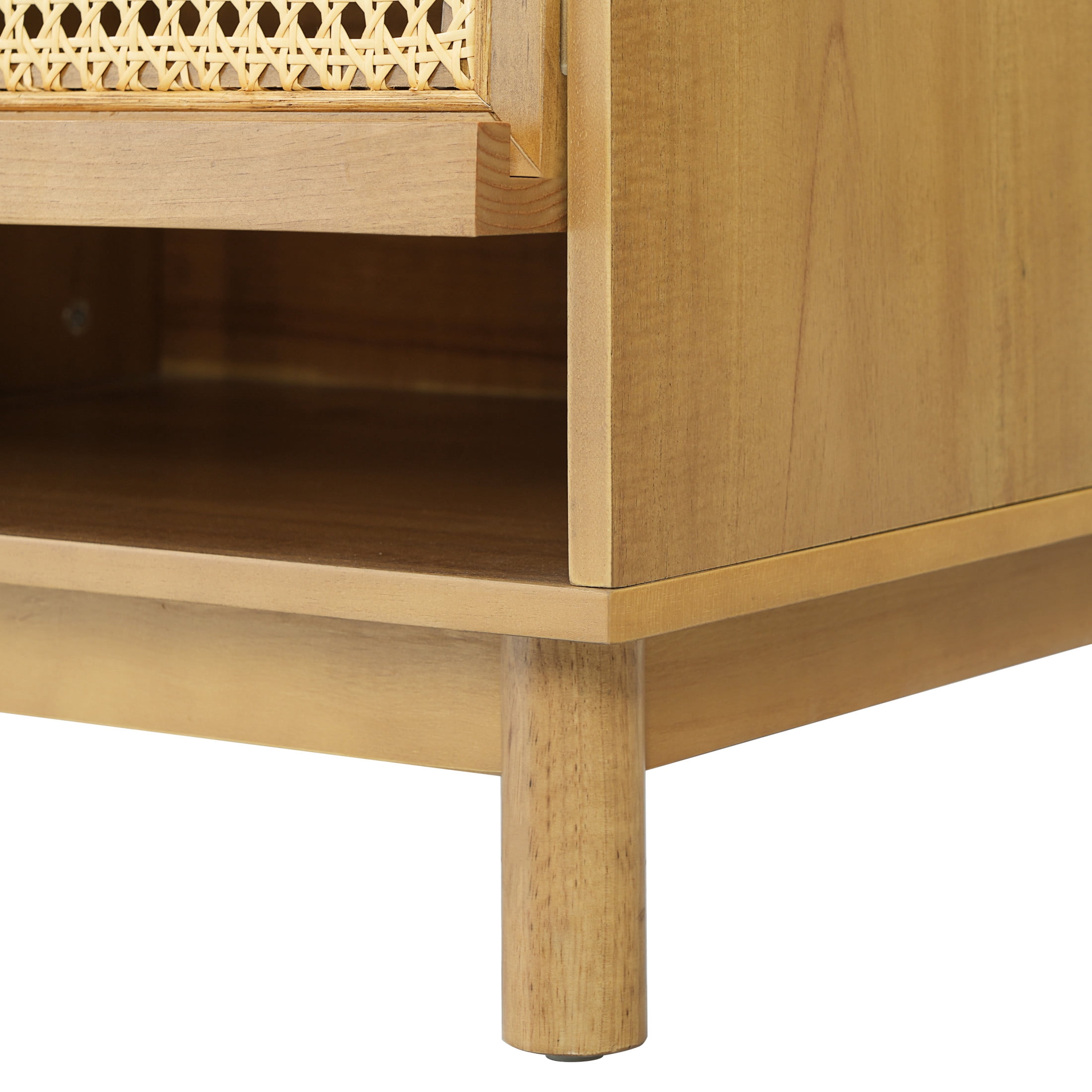 Christopher Knight Home Bohemian Wood Nightstand, Bedside Table with Lift-Up Rattan Door, Natural