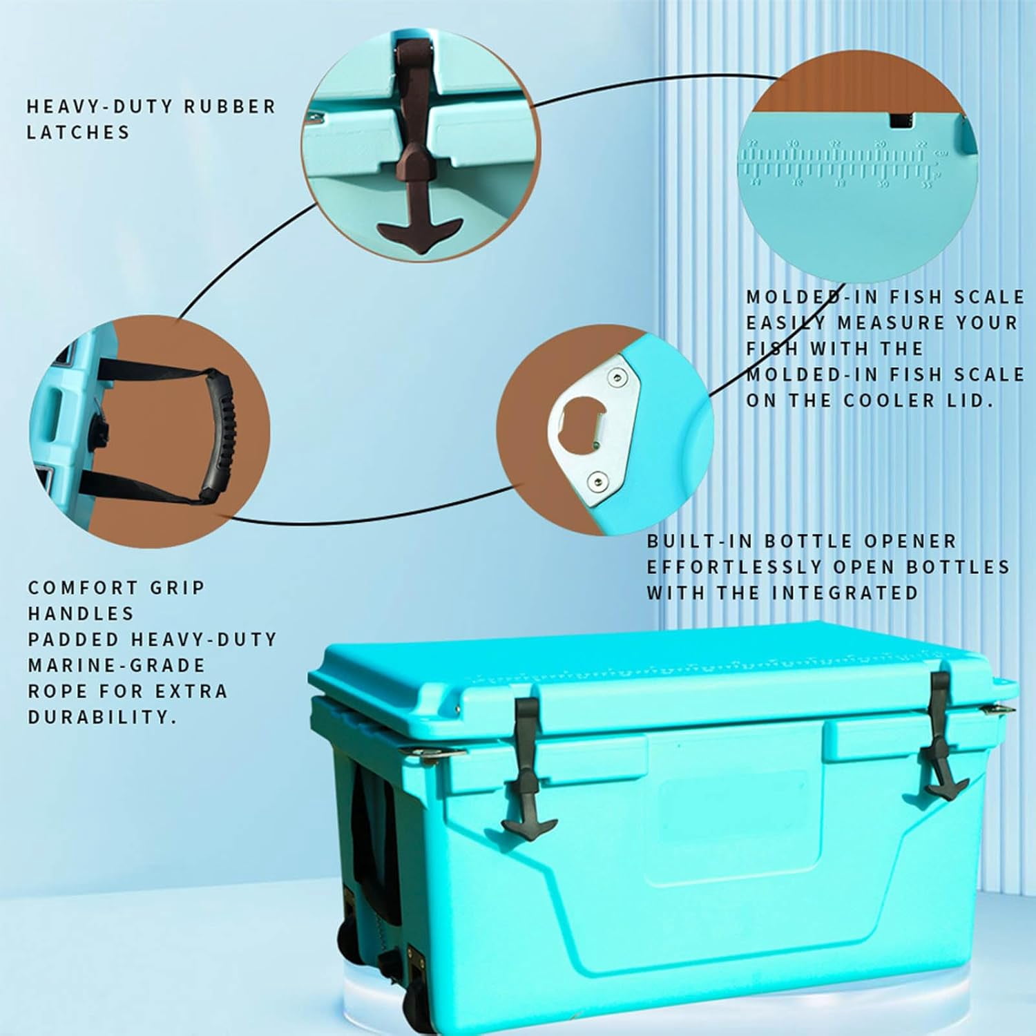 65QT Portable Cooler with Wheels, Outdoor Ice Chest Box for Fishing Party Beach Drink Beverage Camping Picnic Boat Barbecue