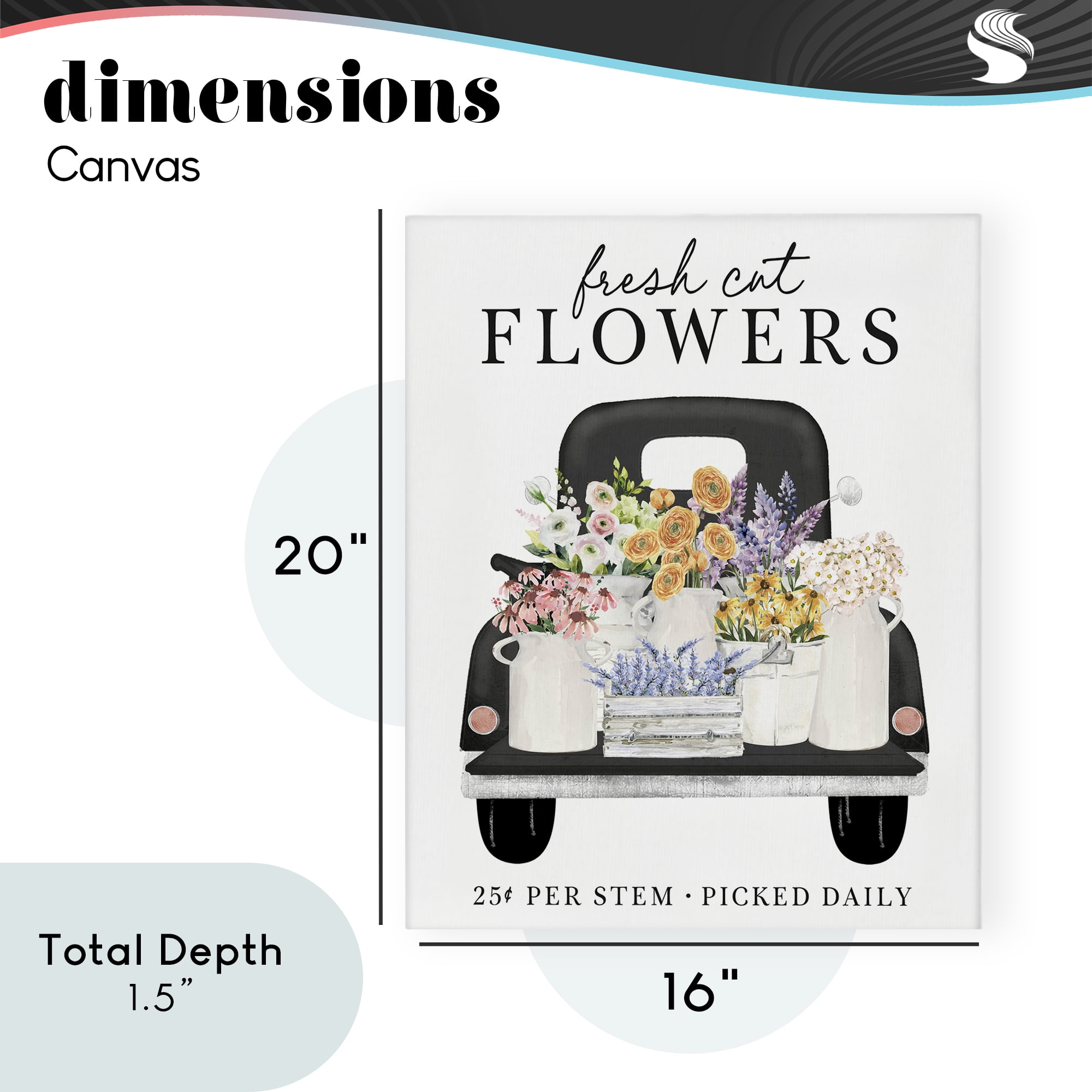 Fresh Flowers Picked Daily Canvas Wall Art, design by Lettered and Lined