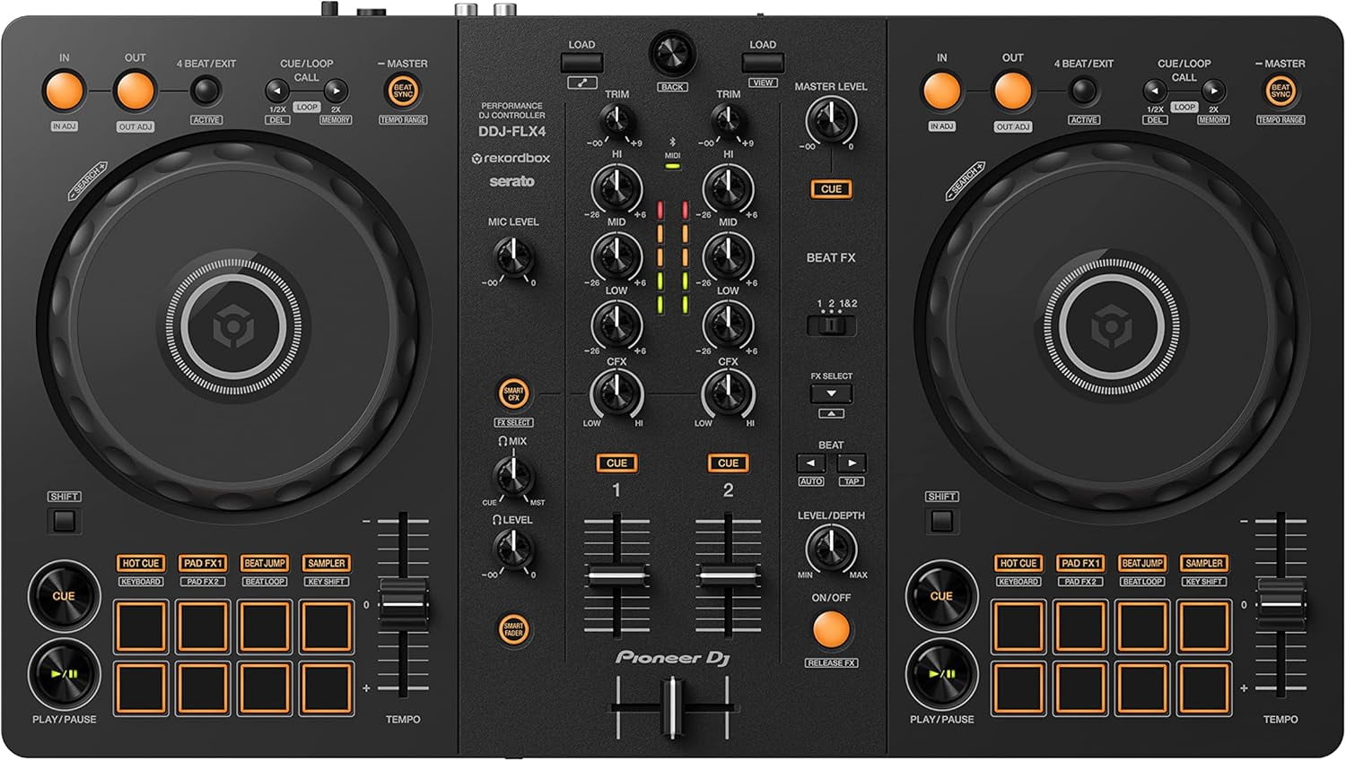 Pioneer DJ DDJ-FLX4 2-Deck DJ Controller (Graphite), Rekordbox & Serato DJ Lite Compatible, USB-C Powered