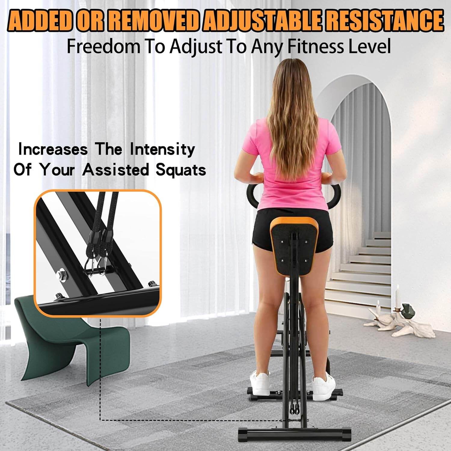 Home Gym Equipment, Squat Machine for Home, Assist Trainer for Glutes Workout Foldable with Resistance Bands, for Botty Glutes Butt Thighs, Ab Back/Leg Press Hip Thrust for Home Gym Fitness-Black