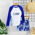 thumbnail image 5 of Rggeeun Baby Boys Swimsuit Set 2Pc Color Block Colorful Leaves Pattern Long Sleeve Crew Neck Top & Elastic Waist Above Knee Trunks for Summer Resort Swimming Sweet Beachwear,Blue,10-11 Years, 5 of 8