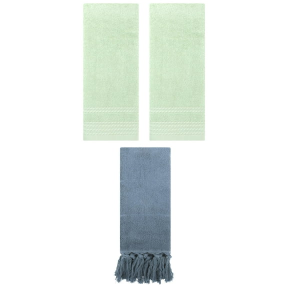 Unique Bargains 3 Pack Striped Tassels Bathroom Hand Towel 14" x 30" Blue/Green