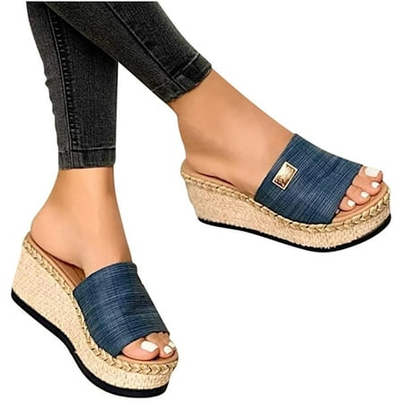 

Platform Slip on Espadrille Sandals for Women Wedges Slides Bohemia Sandals Flatform Open Toe Beach Sandals
