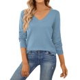 thumbnail image 5 of Garbnen Sweater for Women Knitted Basic V Neck Women's Long Sleeve Tops Lightweight Soft Fall Winter Warm Fashion Tunic Tops for Women Blue M, 5 of 7