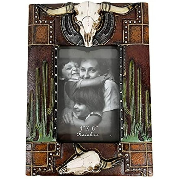 Urbalabs Cowboy Longhorn Cactus Horseshoe Western Decor Picture Frame 4 x 6 Country Gifts Farmhouse Picture Frames Photo Frame Wall Hanging or Standing 4x6 Elaborate