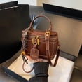 thumbnail image 4 of Retro PU Leather Bucket Bag for Women Zipper Closure Small Crossbody Handbags with Pendant Shoulder Tote Handbag Casual Shopper Handbag for Work & Daily Use (Brown), 4 of 10