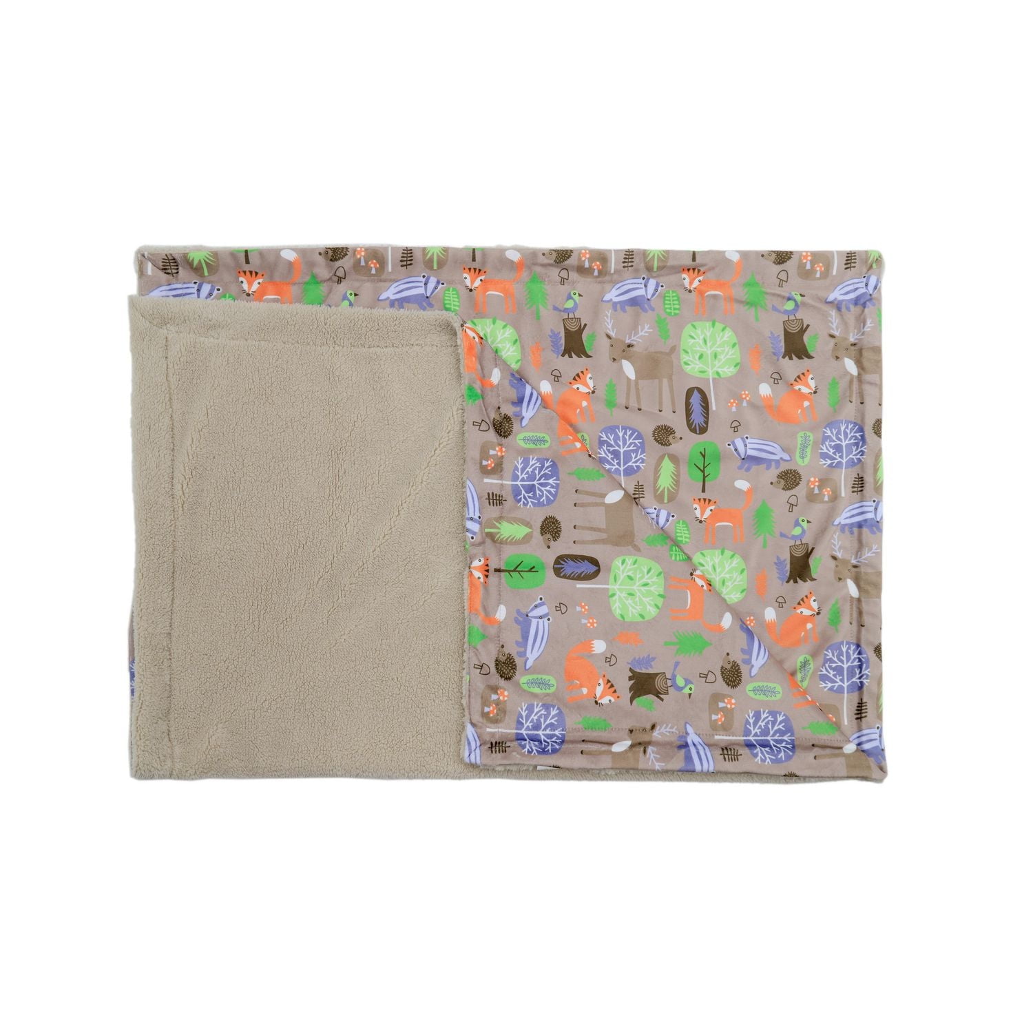 Couverture réversible en flanelle polaire douce et chaude pour enfants, motif renard et forêt taupe, 101 x 127 cm