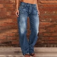 thumbnail image 2 of SELONE Womens Jeans Straight Leg Pull On Jeans Patchwork Loose Denim Pants Summer Basic Trousers with Pockets Dark Blue S, 2 of 6