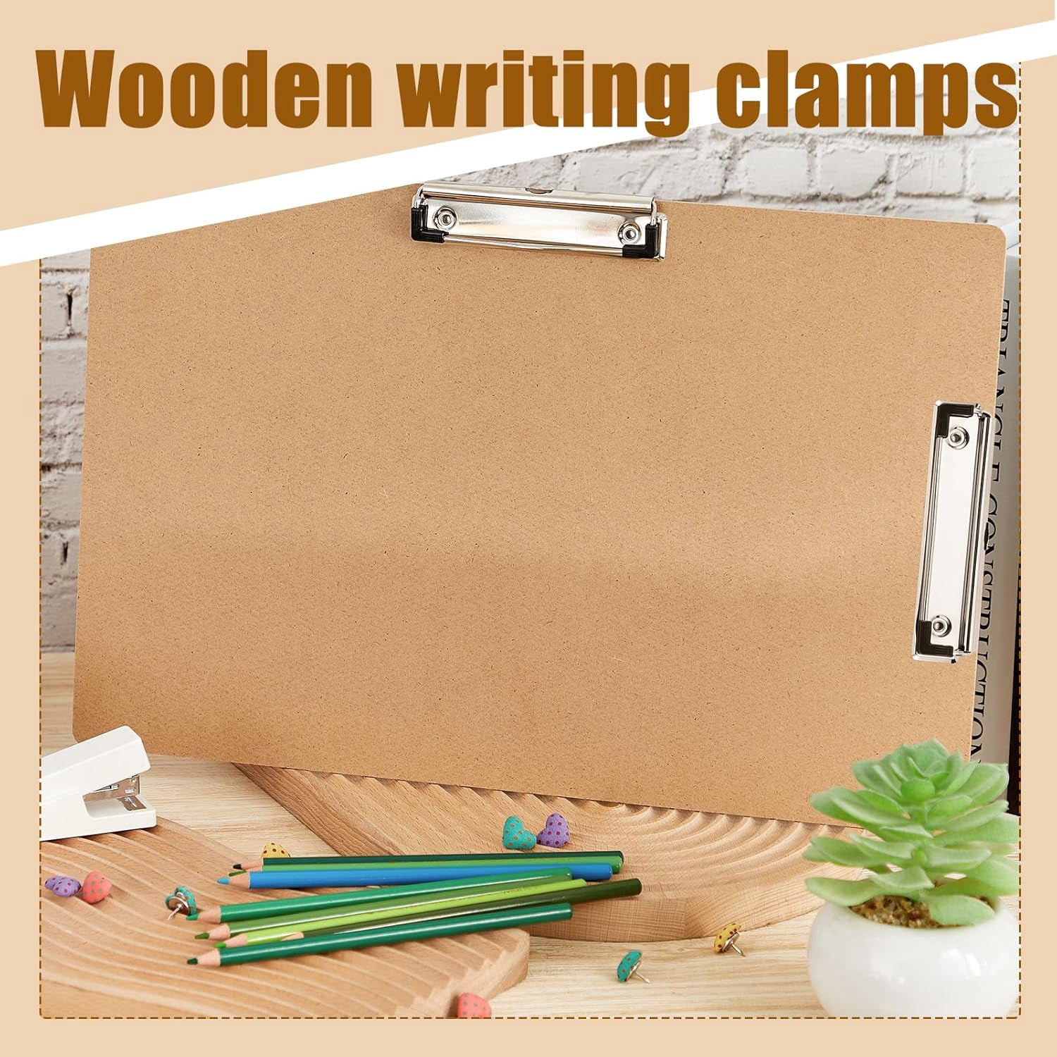 12 Pcs 11x17 Clipboard Wooden Lap Board with Low Profile Clip Brown Double Landscape Clip Hardboard Drawing Board Landscape Horizontal Large Clipboard for Desk Paper Sketching Art Supplies