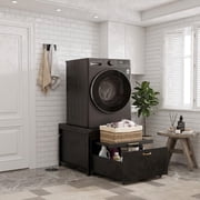 PakaLife 29" Heavy-Duty Laundry Washer and Dryer Pedestal with Storage Shelf, Drainage, Drawers, Black, 1Pack
