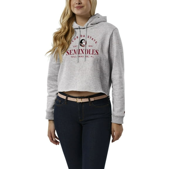 Women's League Collegiate Wear Heather Gray Florida State Seminoles 1636 Cropped Pullover Hoodie
