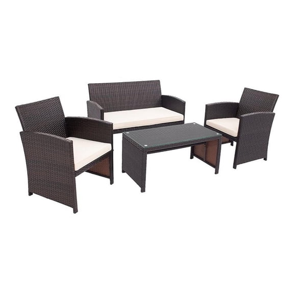 Pemberly Row 4-piece Contemporary Rattan Patio Furniture Set in White