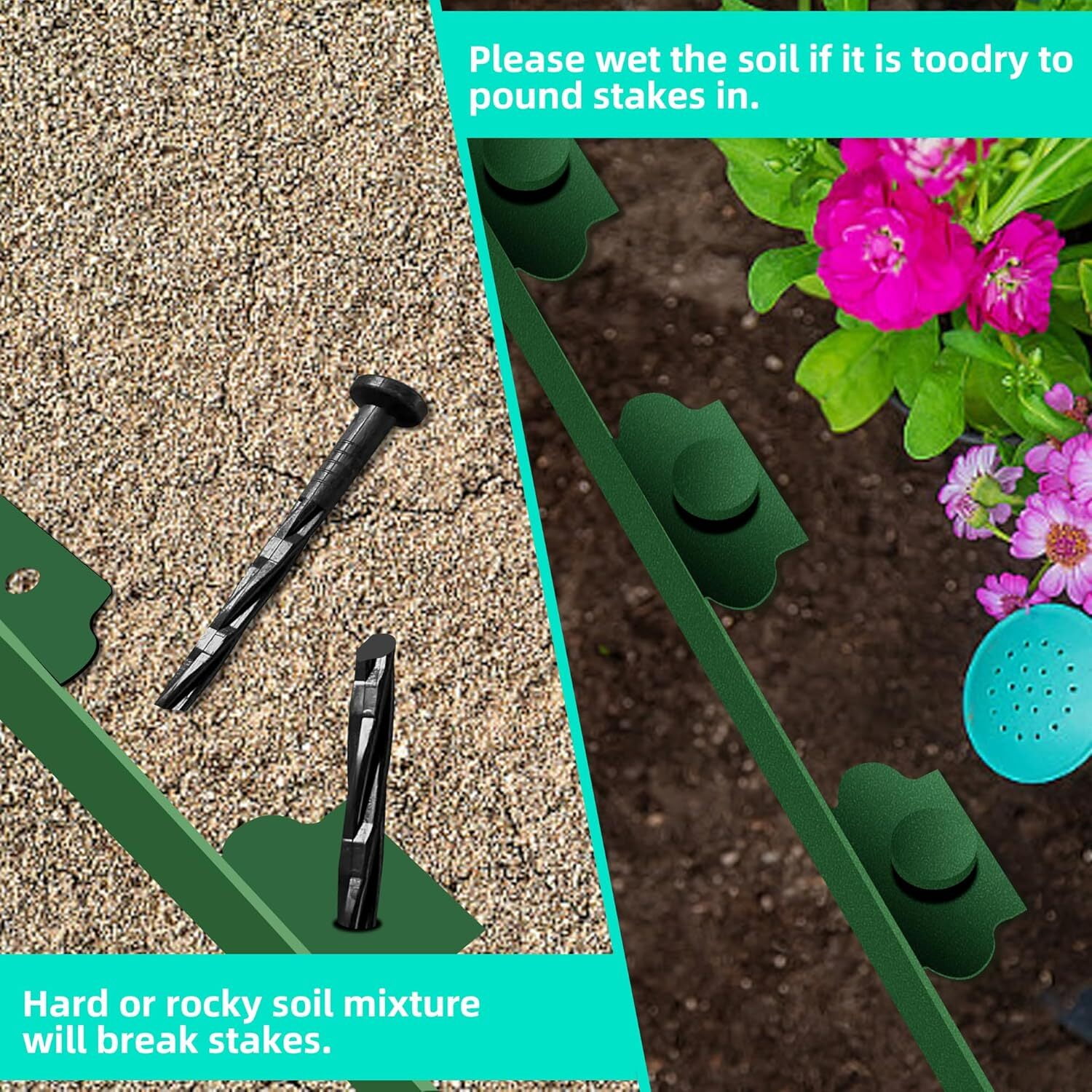 NefLaca Plastic Landscape Edging Kit, 2 inch x 33 Ft Garden Edging Border with Connectors, Hammer, Gloves and 30 Pcs Stakes for Garden Lawn Path Side-Green