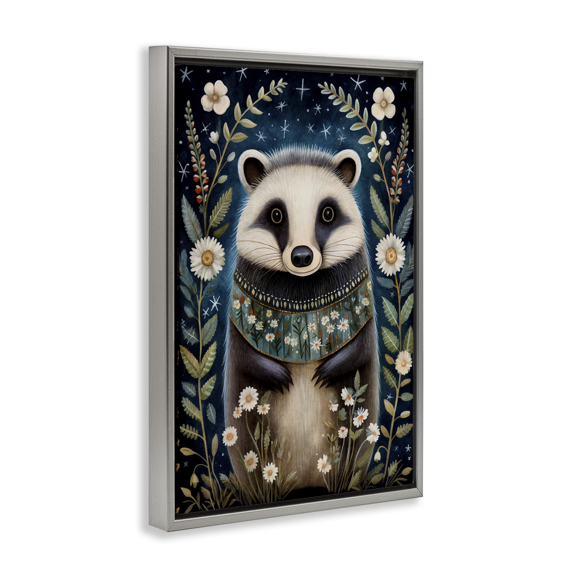 Stupell Industries Woodland Pattern Badger Animals & Insects Painting Gray Floater Framed Art Print Wall Art, 21 x 31
