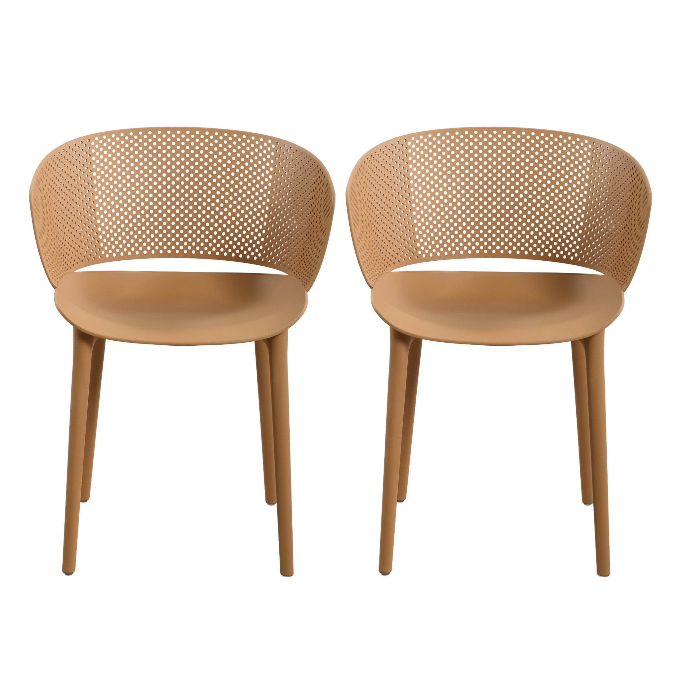 Christopher Knight Home Modern Outdoor Plastic Round Back Dining Chairs Set of 2, Brown Yellow
