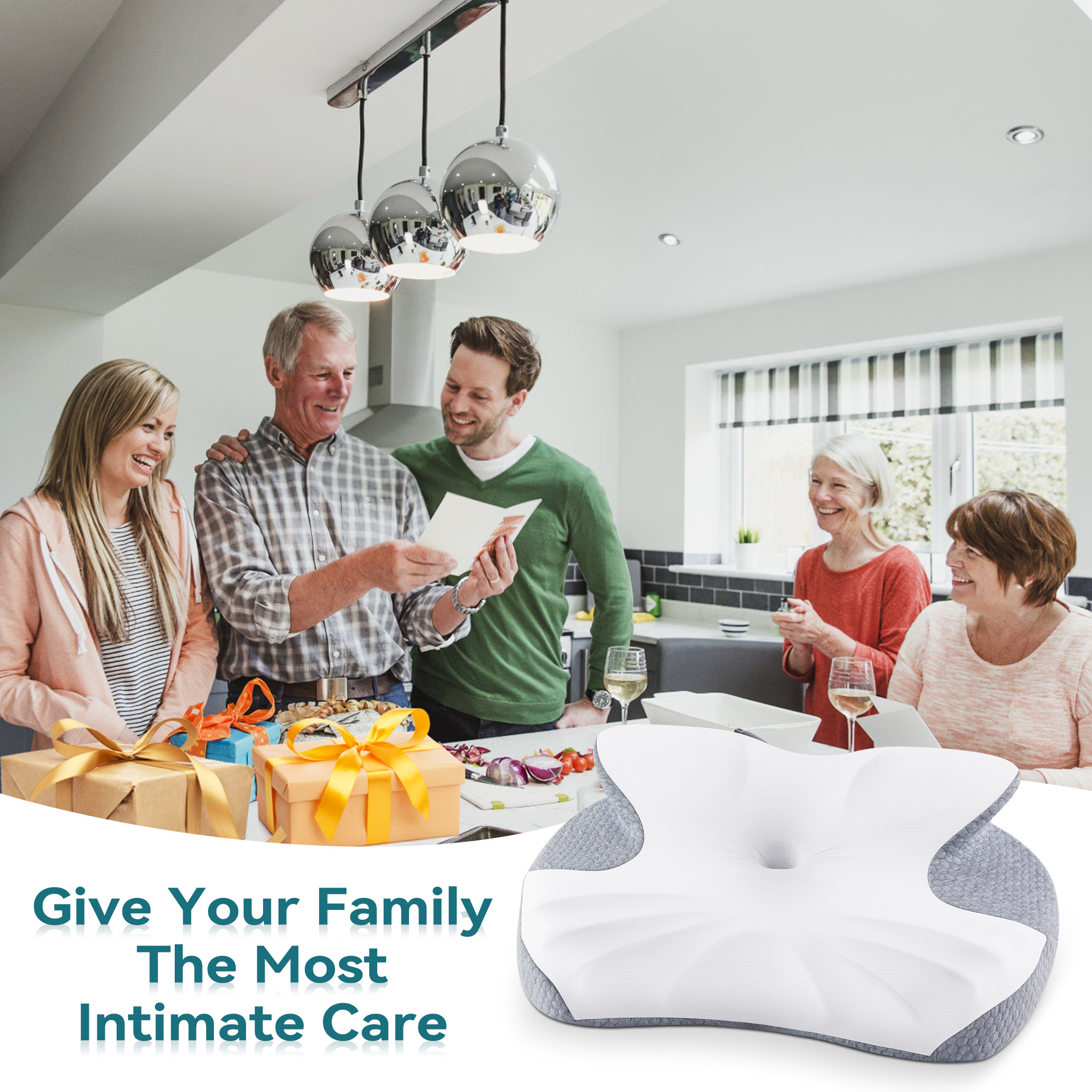 ENERFACE Ergonomic Memory Foam Neck Pillow for Pain Relief, Orthopedic Cervical Pillow for Side, Back & Stomach Sleepers with Breathable Washable Cover, Gray+White