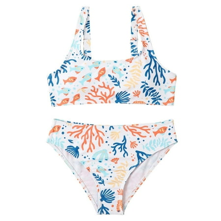

Toddler Swimsuit Cartoon Printed Girl Sport Fish Pattern High Waist Set 7-14Y Swimwear Kids Infant Spring Summer Trendy Comfy Beach Festival Children s Day Gift Bikini Bathing Suit