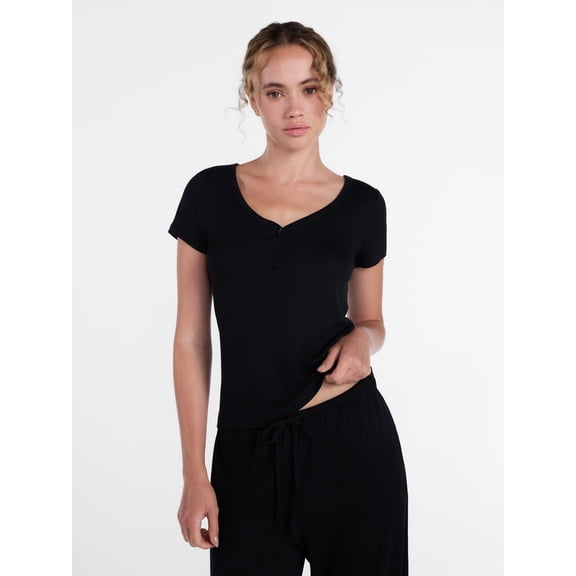 Joyspun Women’s Modal Blend Ribbed Henley Sleep Top, Sizes XS-3X