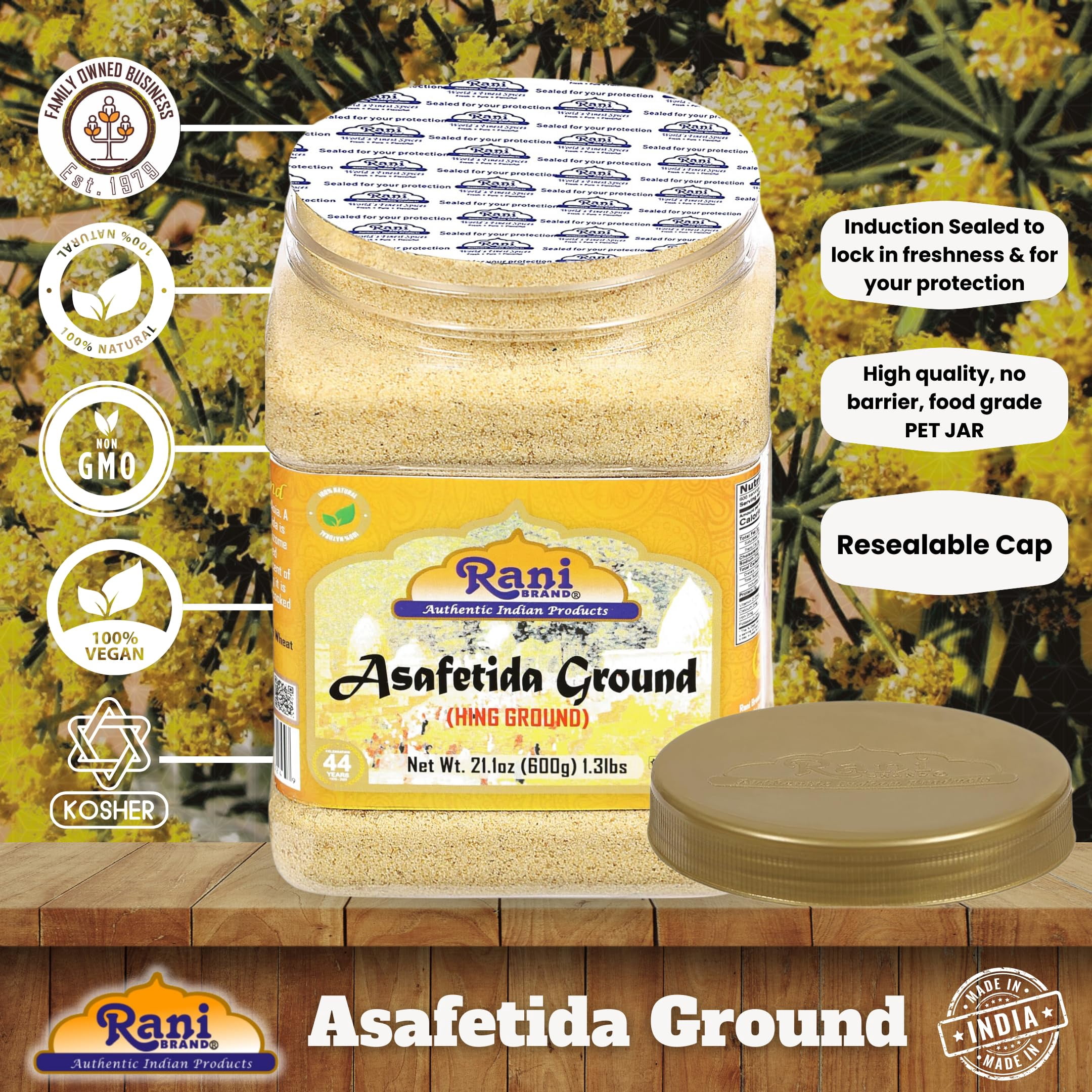 Rani Asafetida (Hing) Ground 21oz (600g) ~ All Natural | Salt Free | Vegan | NON-GMO | Kosher | Asafoetida Indian Spice | Best for Onion Garlic Substitute