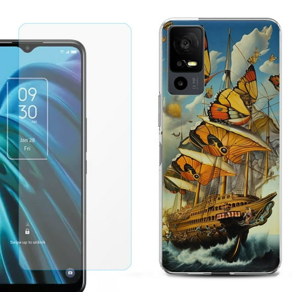 OneToughShield ® for TCL 40 XE 5G Shockproof Fashion Phone Case, with Tempered Glass Screen Protector - Butterfly Ship