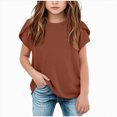 thumbnail image 2 of Kaprioy Girls T Shirts Girls' T Shirts Girls' Summer T Shirts Crewneck Petal Wavy Sleeves Crew Neck Short Sleeve Cute Casual Plain Tops, 2 of 6