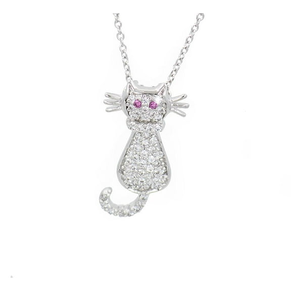 Cute 925 Sterling Silver Cat Pendant Necklace 16" Chain 2" Adjustable