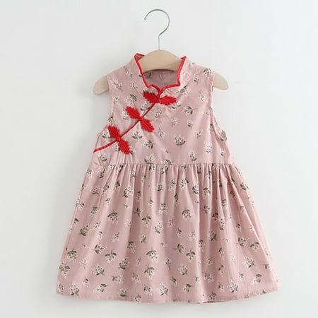

Baby Girls Floral Chinese Cheongsam Dress Butterfly Buckle Toddler Kids Tradition Qipao