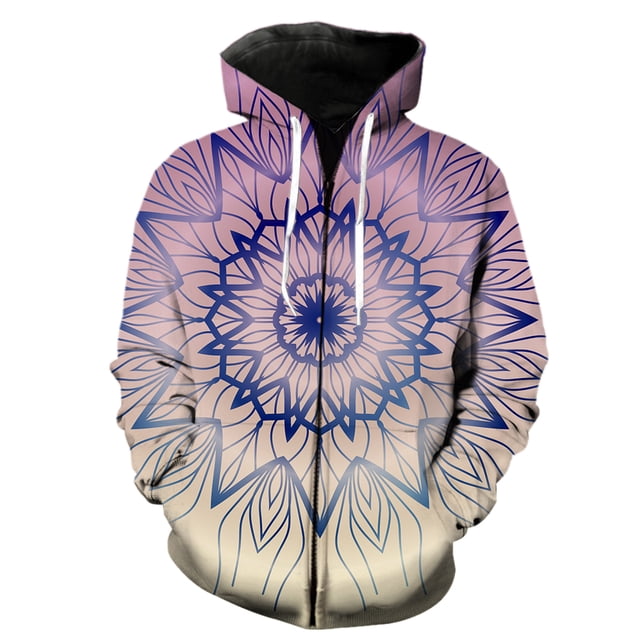 Sudadera con capucha y cremallera de mandala para hombre, moda de primavera, estampado 3D, manga larga, estilo Harajuku, ropa de calle, divertida, unisex, informal, genial, para adolescentes