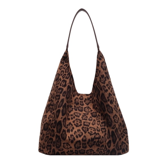 LQCrafK Women Suede Large Tote Bag Leopard Print Shoulder Bag Hobo Bag for Work (Brown)