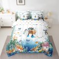 thumbnail image 2 of Funny Capybara Bed in a Bag King Size Comforter Set 7 Pieces,Sea Turtle Jellyfish Coastal Bedding Set Teal Blue Ocean Sheet Set,Cute Fish Coral Bed Set Underwater Nautical Animal Beach Decor, 2 of 5
