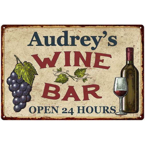 Audrey's Rustic Wine Bar Sign Wall Decor Kitchen Gift 8 x 12 High Gloss Metal 208120056399