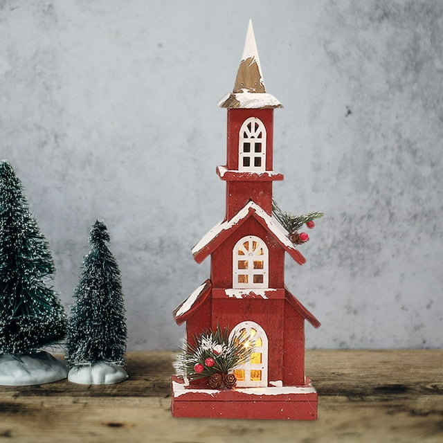 Casa de Navidad Pueblo Luces LED Edificios Casa de Navidad Paisaje de madera en miniatura Adorno Escultura coleccionable para Festival de EstiloD 16x9x45cm BLESIY Casa de pueblo
