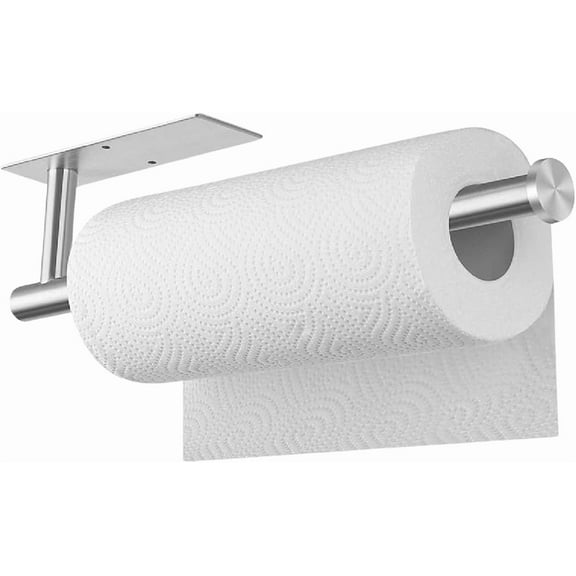 Dependable Industries Inc. Essentials Wall Mount Multi Use Paper Towel Holder Under Cabinet Kitchen Bathroom Work Self Adhesive or Screw in (Silver)