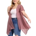 thumbnail image 2 of Women's Plus Size Cardigans Flare Sleeve High Low Elegant Swiss Dots Cardigan Purple 2X, 2 of 7