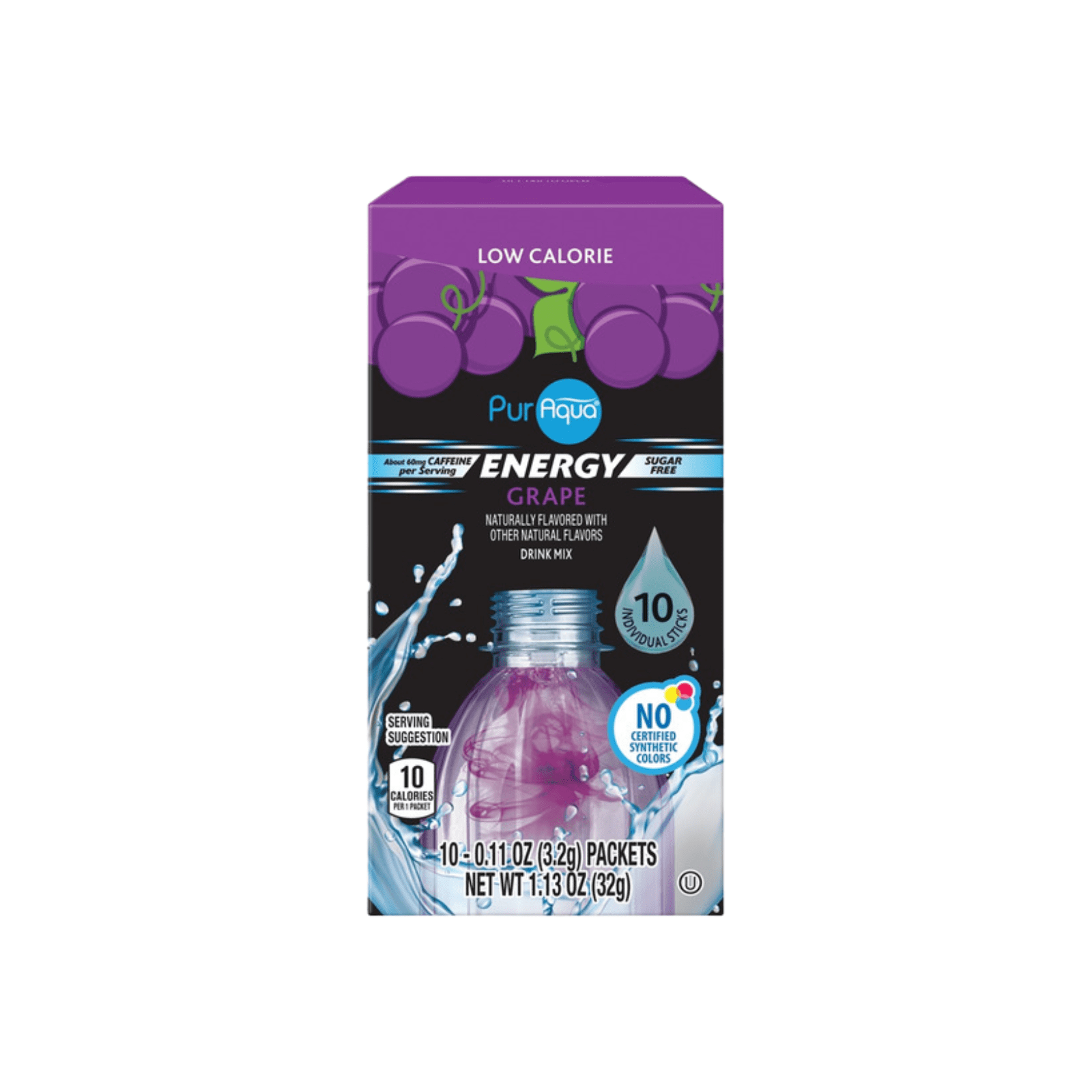 PurAqua Grape Energy Drink Mix Stick 1.13 oz , 3 Pack + Bonus